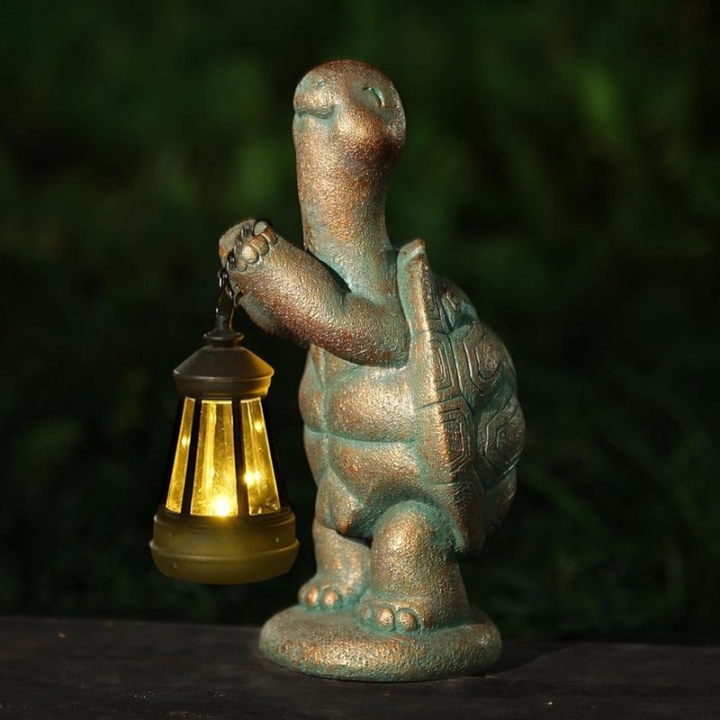 Roundot Store Turtle Solar Powered Outdoor Garden Statue, Resin Statue with Solar Light Lantern, Decorative Lawn, Yard Outdoor Turtle Decoration. Unique Home Decoration, Gifts for Women - Image 1
